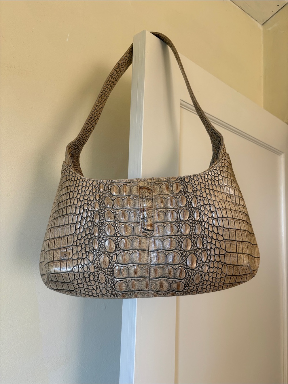 Croc-Embossed Shoulder Bag in Taupe